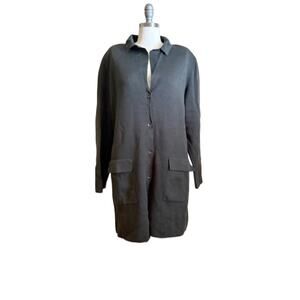 Rodier Paris Wool Knit Dress Black Green Button Front Long Pocket Dress XL Franc